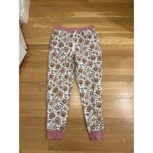 Garnet Hill Organic Pima Cotton Flannel Jogger Pajama Pant Pink Floral Size S